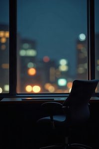 Janela de um escritório à noite, vista de dentro